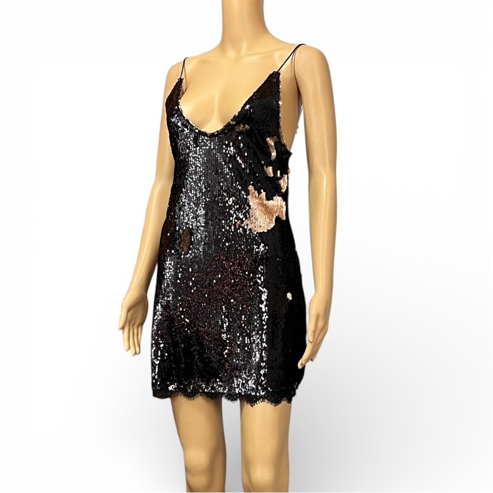 Free People Seeing Double Sequin Slip Dress in black and gold Size S.P